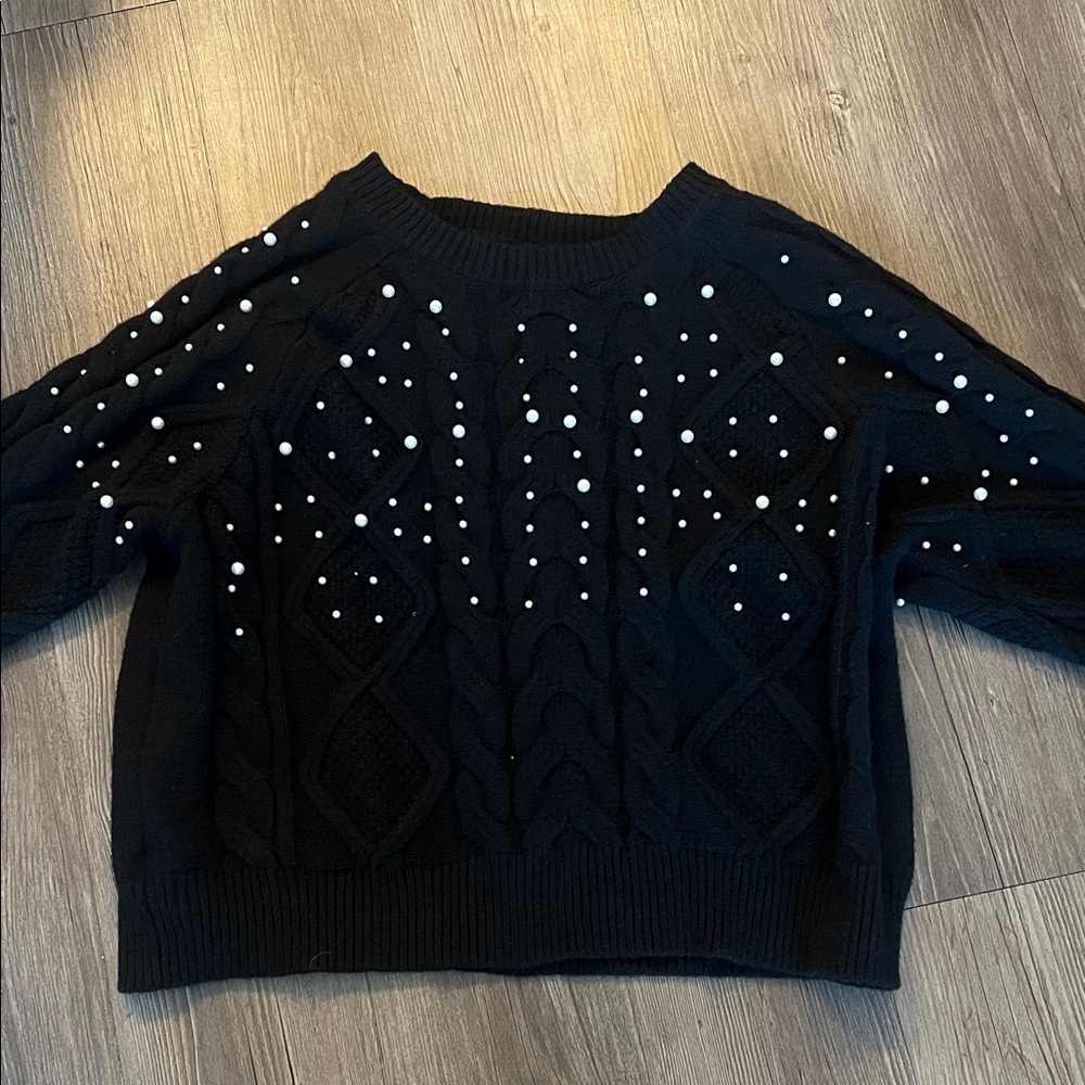 New without tags! Francesca's Collections Black Sweater with White Accents